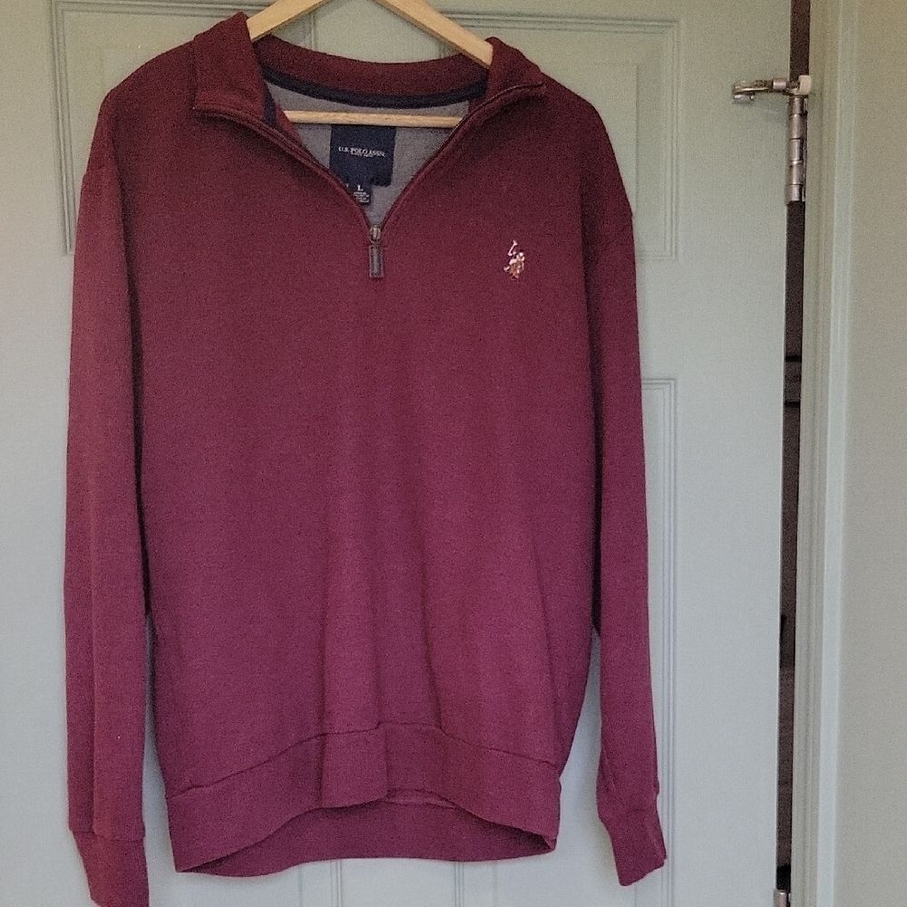 U.S. Polo Assn. Men's Burgundy Zip-Up Collegiate Fall Sweater L